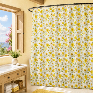 Yellow Watercolor Wildflower Pattern  Shower Curtain