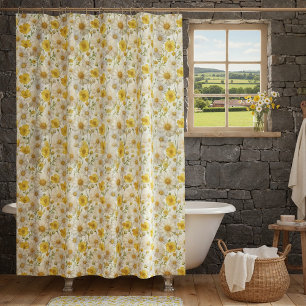 Yellow Watercolor Wildflower Pattern  Shower Curtain