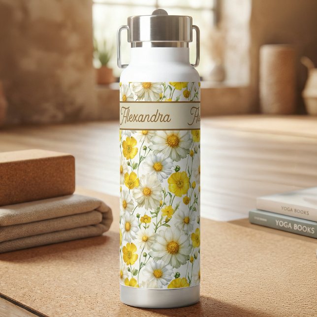 Yellow Watercolor Wildflower Pattern  Water Bottle (Creator Uploaded)