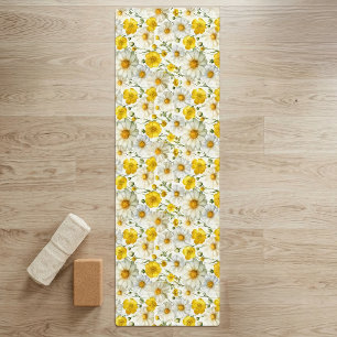 Yellow Watercolor Wildflower Pattern  Yoga Mat