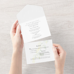 Yellow Watercolor Wildflower Two Venue Wedding All In One Invitation