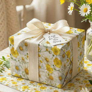 Yellow Watercolor Wildflowers Pattern  Wrapping Paper
