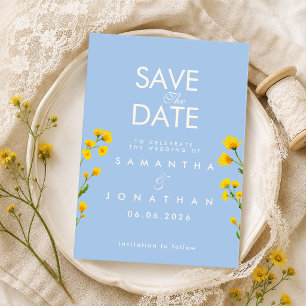 Yellow watercolor wildflowers save the date invitation