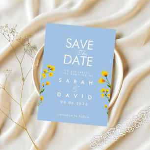 Yellow watercolor wildflowers save the date   invitation