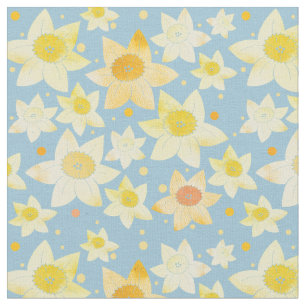 Yellow Watercolour Daffodil & Dots Pattern Fabric