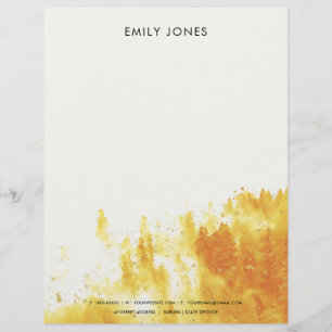 YELLOW WATERCOLOUR LANDSCAPE TREE FOLIAGE MONOGRAM LETTERHEAD TEMPLATE