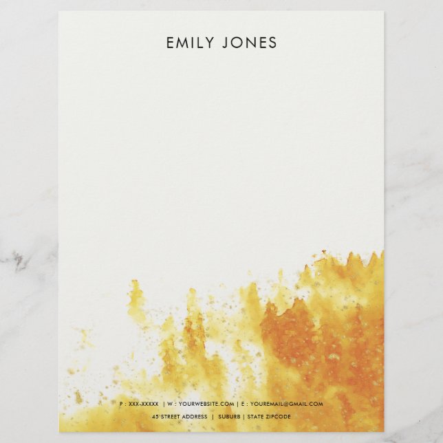 YELLOW WATERCOLOUR LANDSCAPE TREE FOLIAGE MONOGRAM LETTERHEAD TEMPLATE (Front)