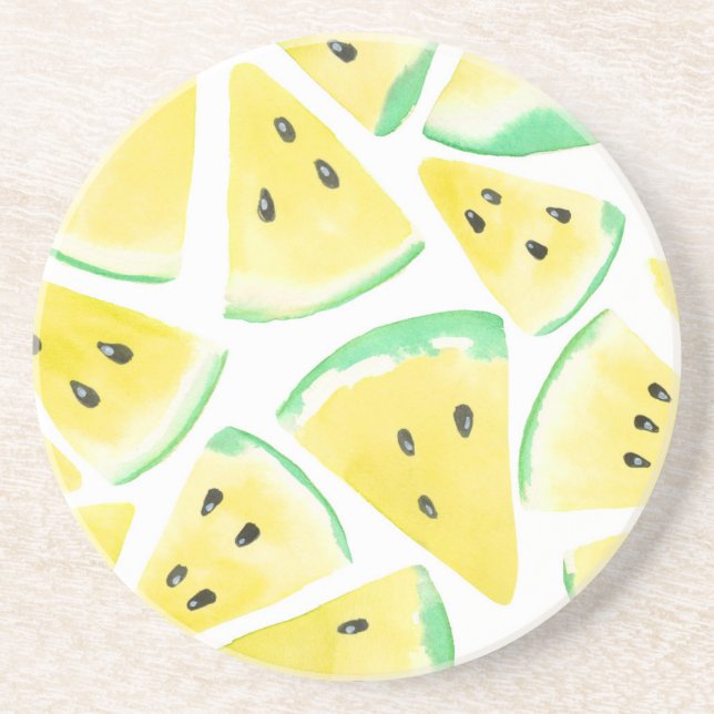 Yellow watermelon slices pattern coaster (Front)