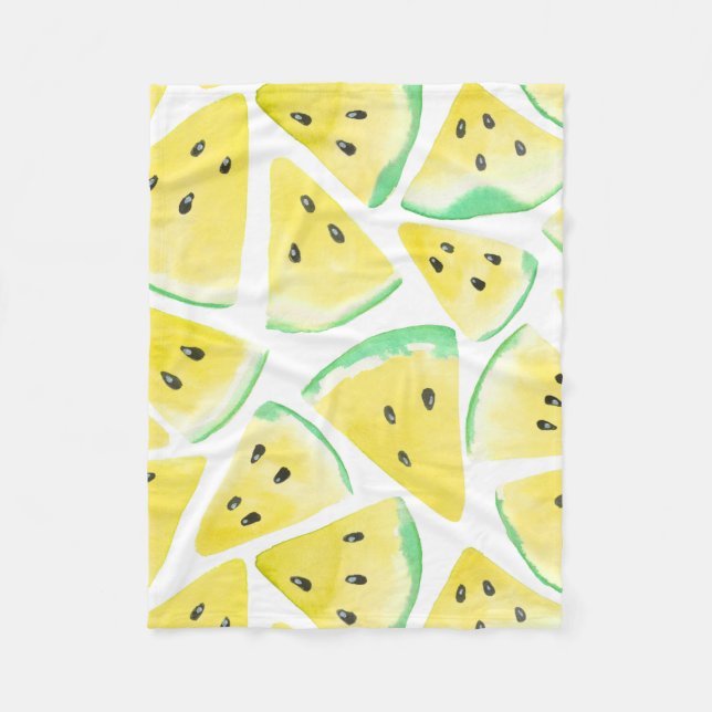 Yellow watermelon slices pattern fleece blanket (Front)