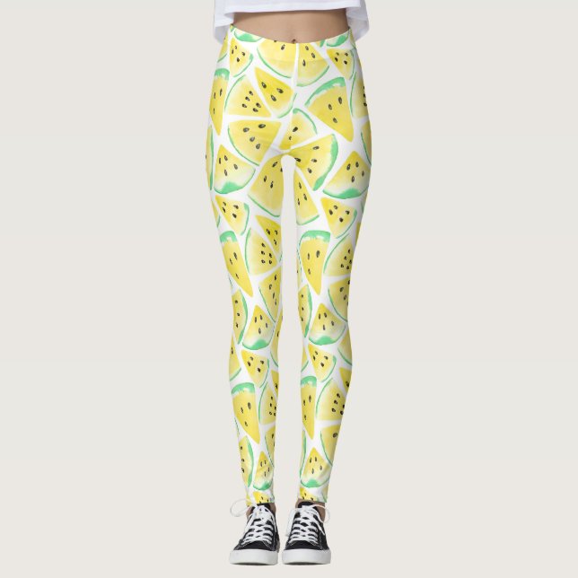 Yellow watermelon slices pattern leggings (Front)