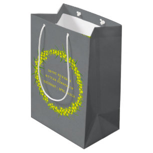 Yellow wattle acacia grey wedding gift bag