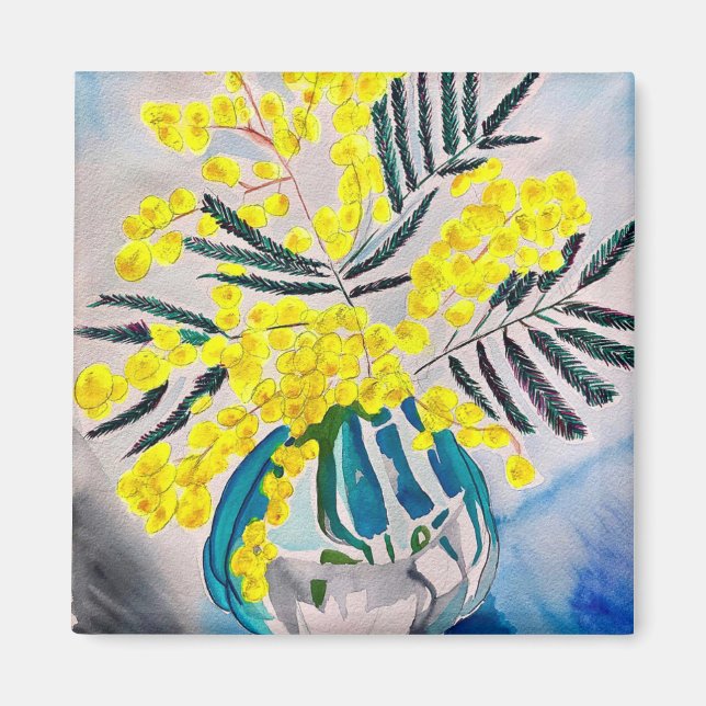 Yellow Wattle Australian native flower art magnet (Front)