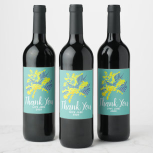 Yellow wattle flower modern thank you gift wine label