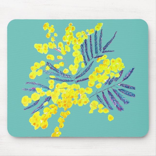 Yellow Wattle Mimosa Australian flower art Mouse Pad (Front)