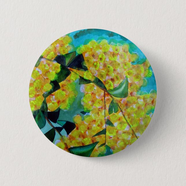 Yellow Wattle native Australian flower art 6 Cm Round Badge (Front)
