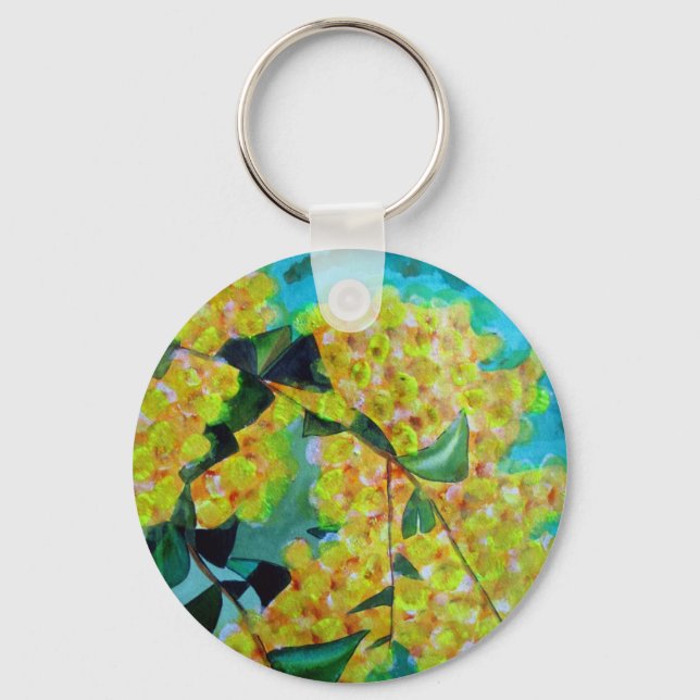 Yellow Wattle native Australian flower art Key Ring (Front)