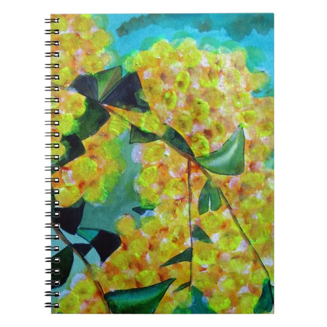 Yellow Wattle native Australian flower art Spiral Notebook (Front)