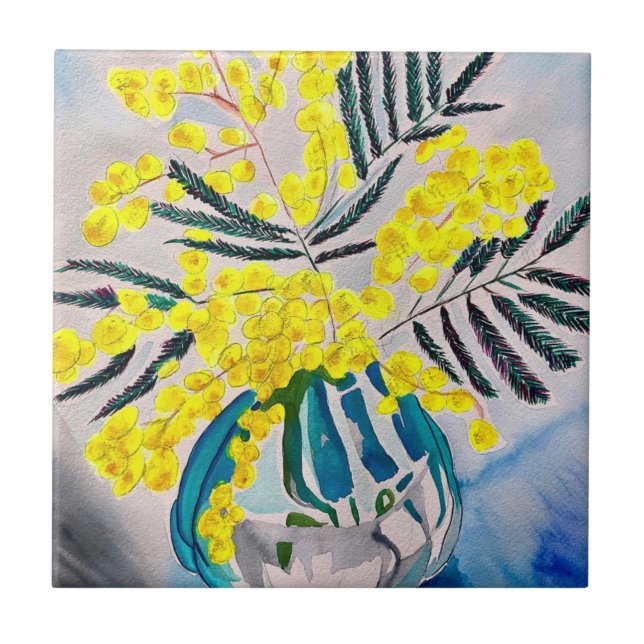 Yellow Wattle native Australian flower art Tile (Front)