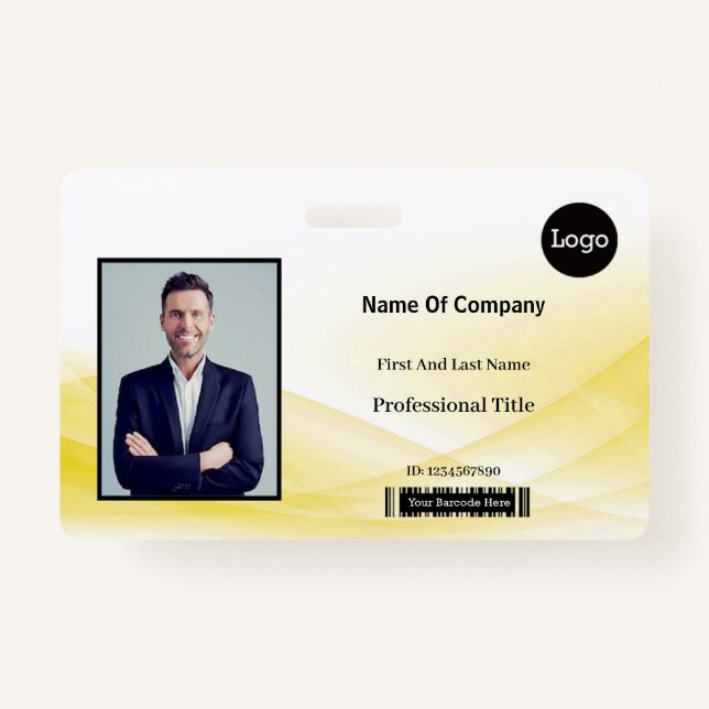 Yellow Wave Design Photo Identification ID ID Badge (Front)