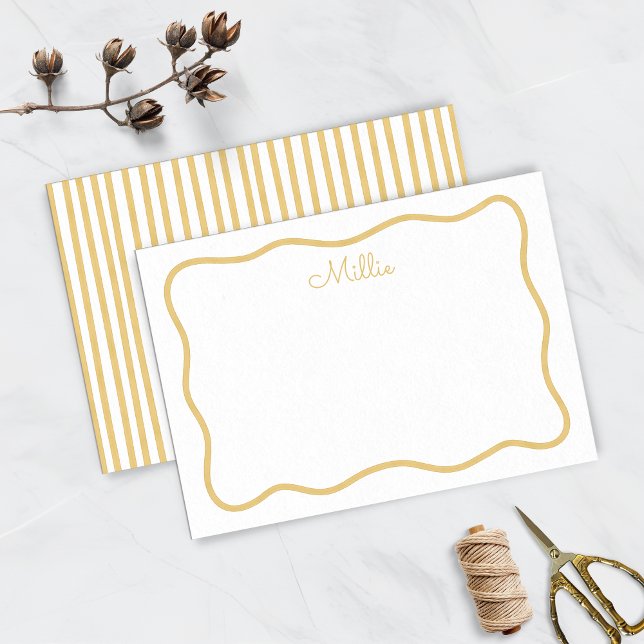 Yellow Wavy Border Personalised Note Card (Creator Uploaded)