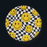 Yellow Wavy Checkered Retro Preppy Smile Birthday Paper Plate<br><div class="desc">Yellow wavy checkered retro preppy smile birthday paper plate.</div>