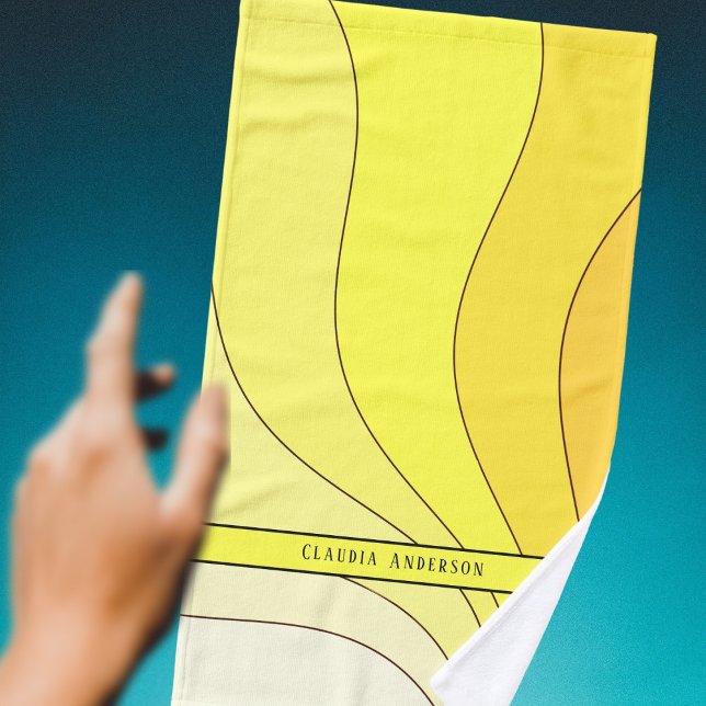 Yellow wavy curves Name Hand Towel (Creator Uploaded)