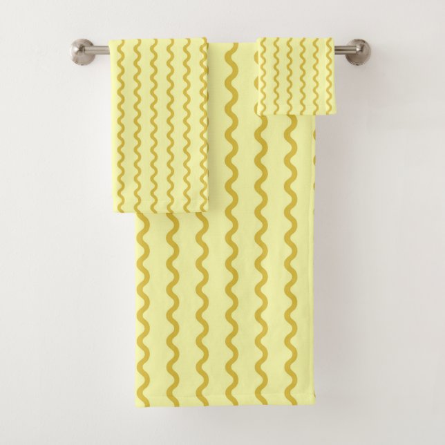 Yellow Wavy Stripe Minimalist Modern Bathroom  Bath Towel Set (Insitu)