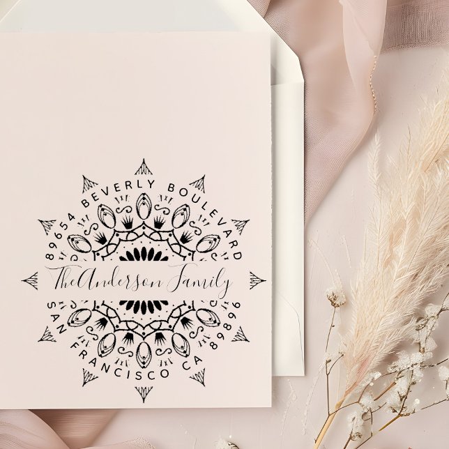 Yellow Wealth & Crowns Mandala Return Address Self-inking Stamp (Creator Uploaded)