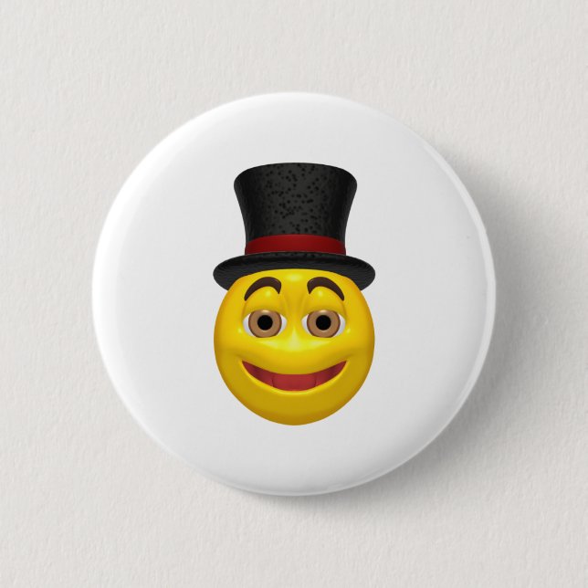 Yellow wearing a top hat 6 cm round badge (Front)