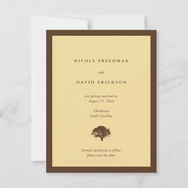 Yellow wedding announcement oak tree save the date (Front)