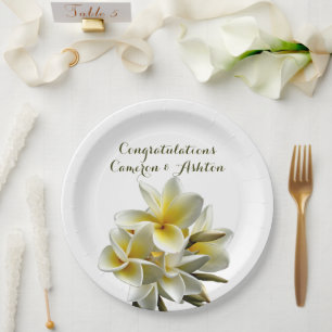 Yellow Wedding Plumeria Flowers Paper Plates