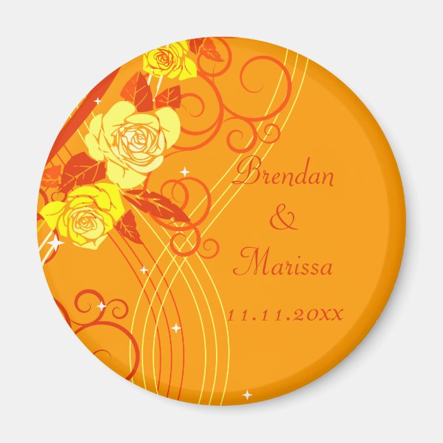 Yellow Wedding Roses Orange Magnet (Front)