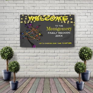 Yellow Welcome Family Reunion Tree Lights Banner