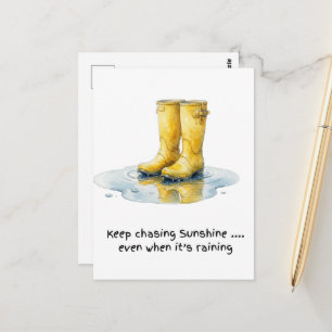 Yellow Wellie Boots Watercolour Art Print Postcard