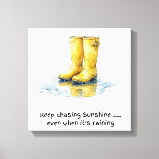 Yellow Wellie Boots Watercolour Canvas Art Print