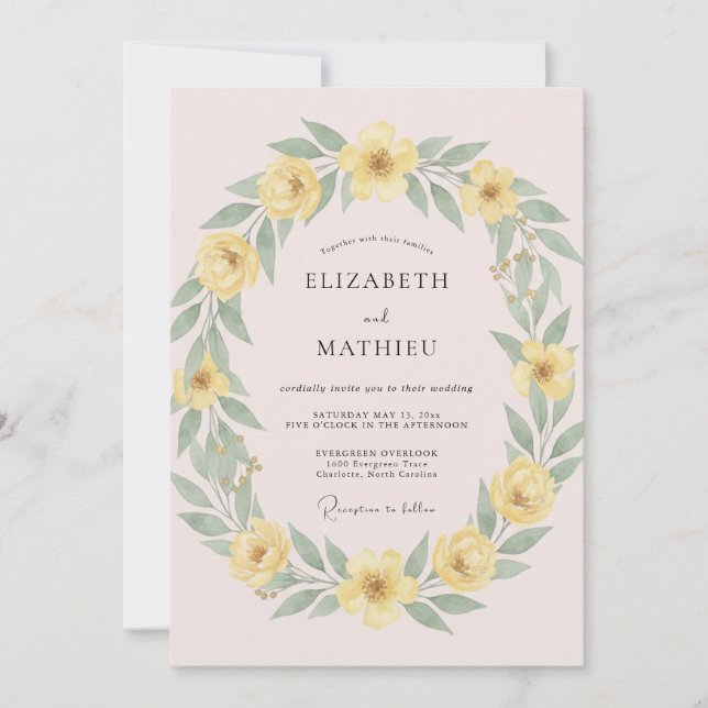 Yellow Whimsical Spring Wedding Invitation (Front)