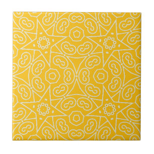 Yellow & White Abstract Geometric Pattern  Tile