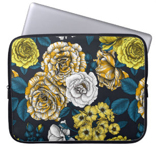 Yellow, white and bi-colour roses with blue leaves laptop sleeve