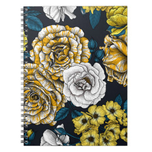 Yellow, white and bi-colour roses with blue leaves notebook