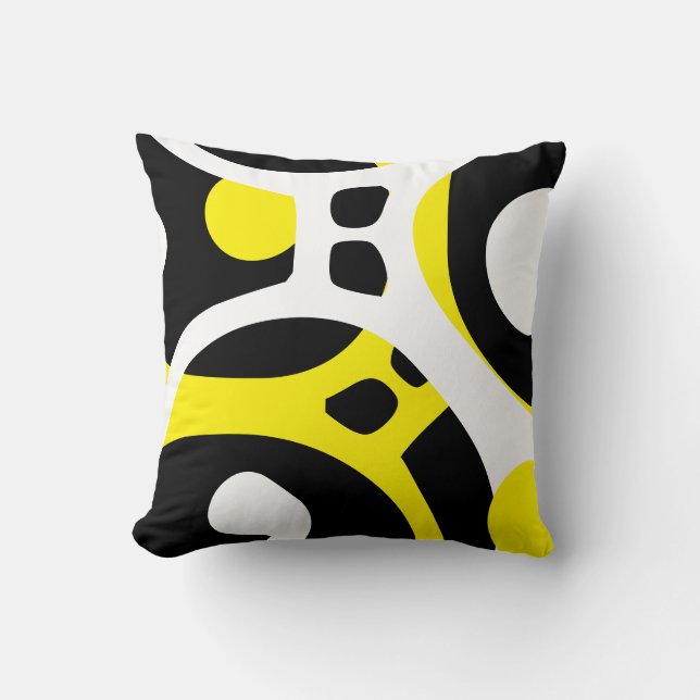 Yellow White and Black abstract pattern pillow (Front)