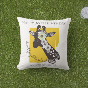 Yellow White and Black Funky Cool Giraffe Birthday Cushion