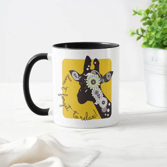 Yellow White and Black Funky Cool Paisley Giraffe Mug (Creator Uploaded)