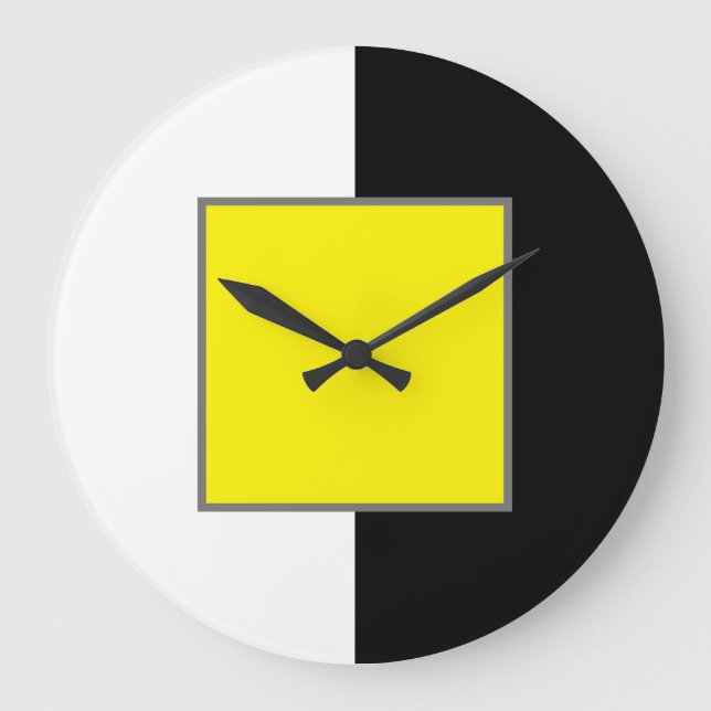 Yellow, White And Black Minimal Modern Large Clock (Front)