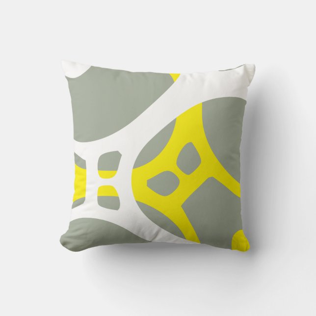 Yellow White and Grey abstract pattern pillow (Front)