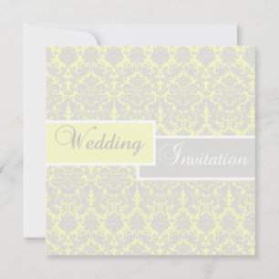 Yellow, White, and Grey Damask Wedding Invitation