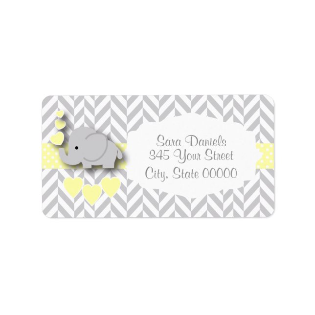 Yellow, White and Grey Elephant Baby Shower Label (Front)