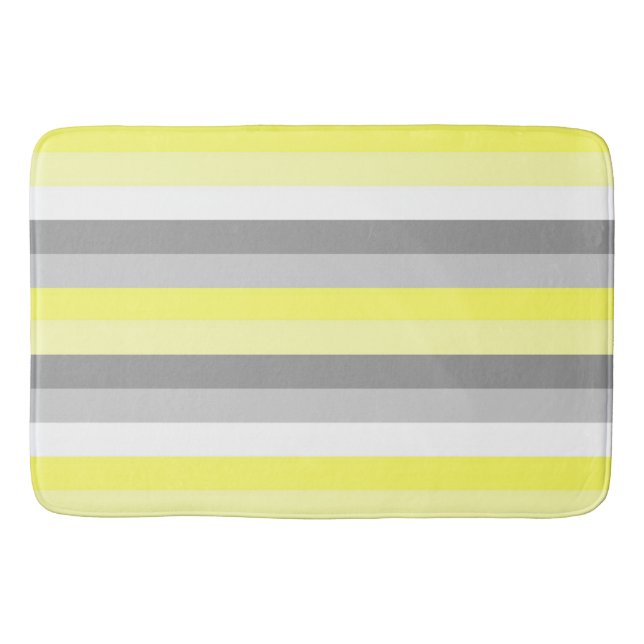 Yellow, White and Grey Stripes bath mat (Front)
