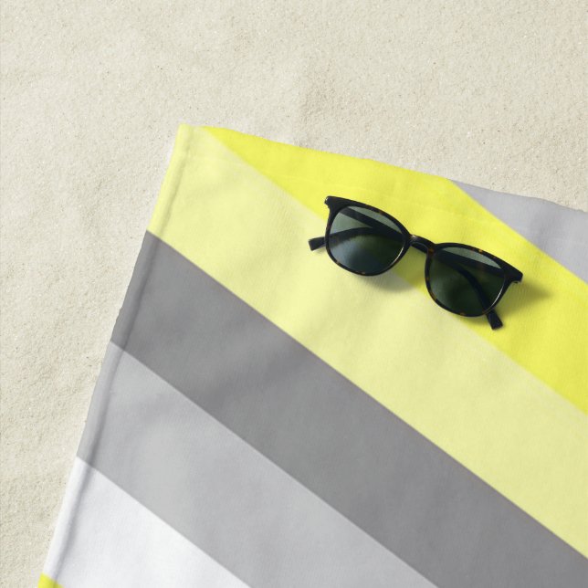 Yellow, White and Grey Stripes Beach Towel (In Situ)