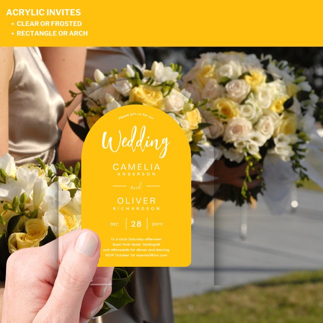 Yellow White Arch Acrylic Wedding Invites Modern Acrylic Invitations (Creator Uploaded)