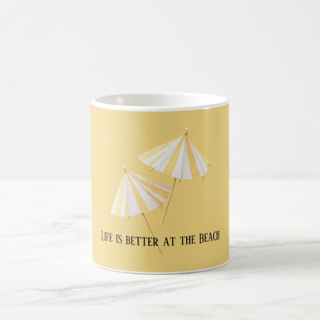 Yellow White Beach Umbrellas Coffee Mug (Center)